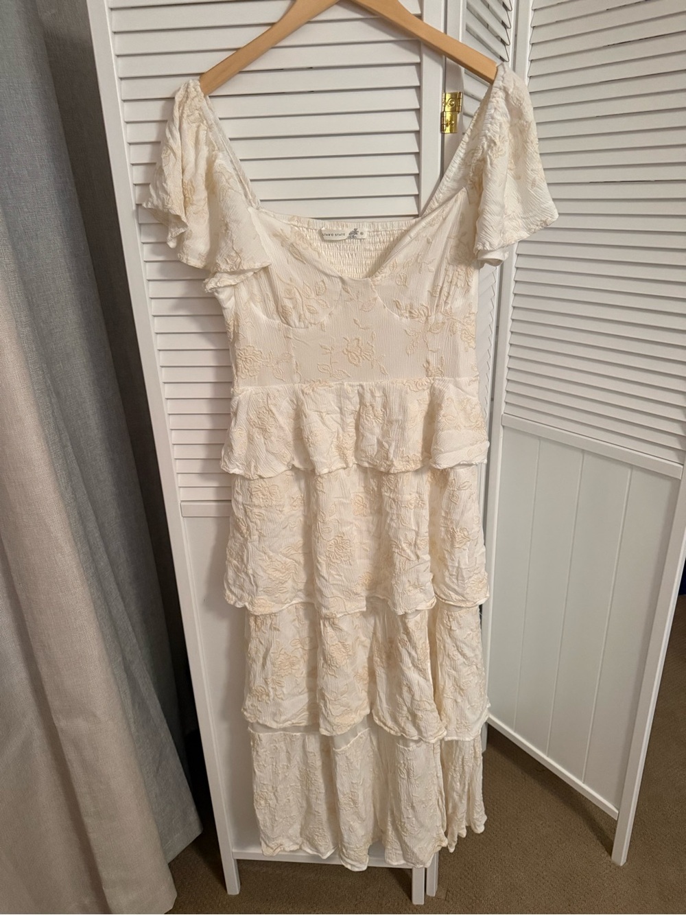 Altar'd State Cream Tiered Lace Maxi Dress
